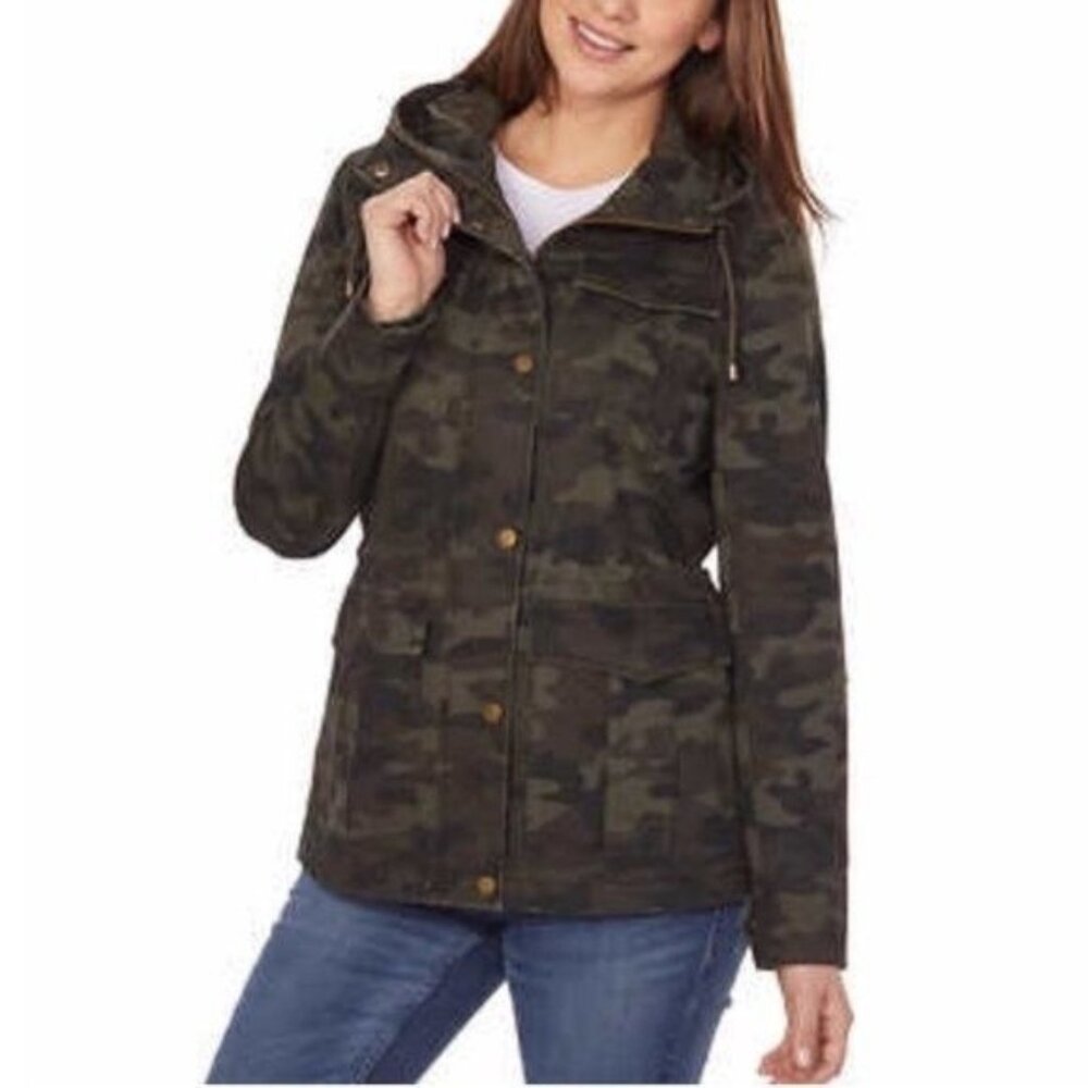 Lucky Brand Anorak Camo Hooded Jacket Medium Green Outdoor Grunge Gorpcore NEW
